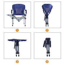QAX - Sedia pieghevole da pesca, con bracciolo e tavolo fino a 150 kg, per giardino, balcone e esterno, confezione piccola, colore: blu scuro