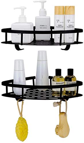 GYCS Mensola per Bagno Mensola per Doccia Triangolare per Bagno Mensola per Doccia Nera, Organizer per Vasca da Bagno in Alluminio Spaziale Supporto a Parete Autoadesivo Senza Foratura