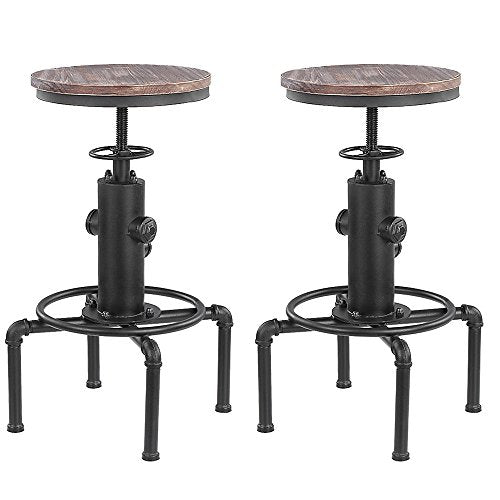 IKAYAA Sgabelli da Bar, 2 Metal Sgabello Industriale Bar Sgabelli Altezza Pendente Girevole Regolabile in Legno Pianoforte Tavolo da Pranzo Sgabello da Bar Sgabello con Poggiapiedi (2 Pezzi)