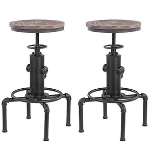 IKAYAA Sgabelli da Bar, 2 Metal Sgabello Industriale Bar Sgabelli Altezza Pendente Girevole Regolabile in Legno Pianoforte Tavolo da Pranzo Sgabello da Bar Sgabello con Poggiapiedi (2 Pezzi)