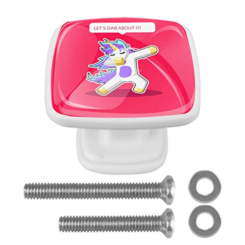 Set di 4 maniglie rotonde per armadio da cucina, credenza, cassettiera, cassettiera, con viti, per cucina, comò, armadietto, bagno, armadio, animali rossi a forma di unicorno