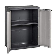 BAKAJI Armadio Armadietto Basso in Plastica ABS 2 Ripiani Regolabili 2 Ante con Chiusura Lucchetto Mobile da Esterno Giardino Terrazzo Colore Grigio Dimensioni 85 x 65 x 37 cm