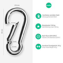everlar® moschettone doppio pacco I 8mm M, 200kg I Attacco sicuro e facile di sedie appese, amache, altalene, sacchi da box, tende da sole, altalene d'amore, etc.