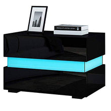 EBTOOLS Comodino Nero Lucido con LED Striscia, Comodino con 2 Spaziosi Cassetti Comodino Legno Comodino Letto Moderno con LED Blu e Telecomando, Tavolino da Caffè con LED, 60 x 39 x 45cm (Nero)