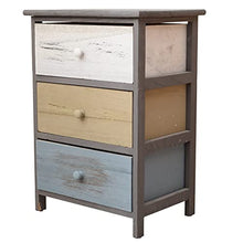 Rebecca Mobili Comodino vintage, cassettiera con 3 cassetti, legno paulownia, grigio beige blu, camera salotto - Misure: 56 x 40 x 29 cm (HxLxP) - Art. RE4883