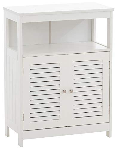 CLP Comodino con Doppia Anta Lohja in Legno MDF I Mobiletto Salvaspazio Camera Bagno 4 Ripiani, Colore:Bianco