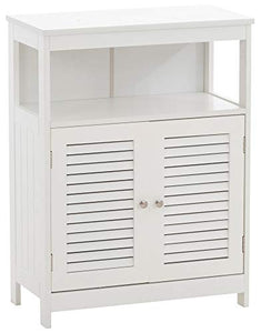 CLP Comodino con Doppia Anta Lohja in Legno MDF I Mobiletto Salvaspazio Camera Bagno 4 Ripiani, Colore:Bianco