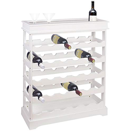 BAKAJI Mobile Angolo Bar Cantinetta Porta Bottiglie Vino 30 Posti in Legno Portabottiglie Cantina Casa Bar Ristorante con Ripiano Superiore Dimensioni: 70 x 70 x 23 cm Design Moderno Bianco