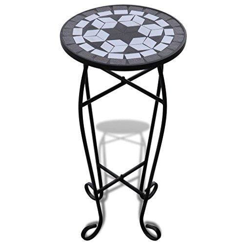 vidaXL Tavolino Laterale Piante Design Mosaico Bianco/Nero Supporto Espositore