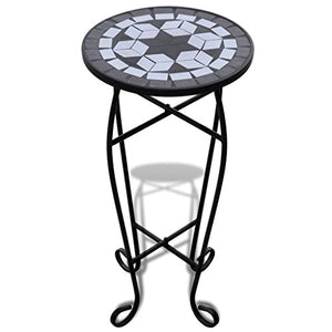 vidaXL Tavolino Laterale Piante Design Mosaico Bianco/Nero Supporto Espositore