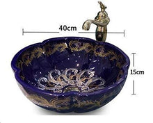 Jgophu Lavabo in porcellana Artistic fatto a mano in porcellana Countertop lavabo in ceramica blu