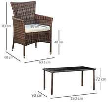 Outsunny Set Mobili da Esterno con 1 Tavolo e 6 Sedie da Giardino con Cuscini, Rattan PE e Metallo Zincato, Marrone