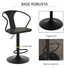 homcom Set 2 Sgabelli da Bar Girevoli, Acciaio Nero e Legno con Altezza Regolabile, Schienale e Braccioli 52x53x91-114cm