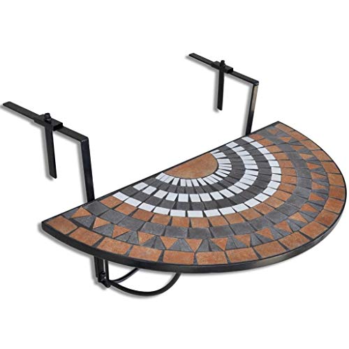 Oushome Tavolo Sospeso da Balcone in Terracotta e Bianco a Mosaico
