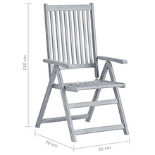 Qnotici Set 3 Pezzi di Sedia da Giardino in Legno massello di Acacia, Sedia da Giardino per Esterni per Il Tempo Libero Sedia Regolabile per Cena in Famiglia 120 x 120 x 75 cm-Grigio