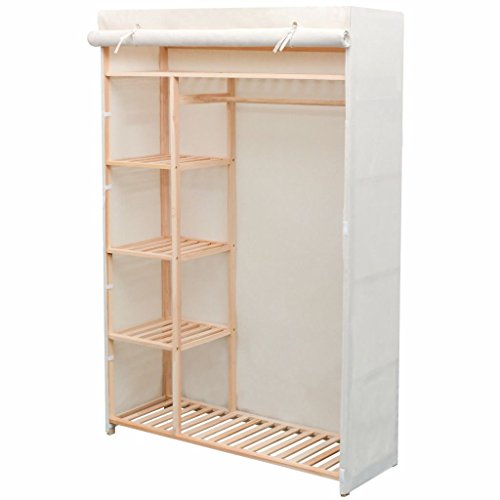 Festnight Armadio in Stoffa e Legno di Pino Armadio DIY Cabina Guardaroba Appendiabiti Richiudibile per Camera da Letto 110x40x170 cm