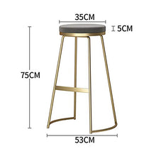 MYAOU Sgabelli da Bar Grigi, sedie da bancone in Stile nordeuropeo con poggiapiedi e Base in Metallo Dorato, Sgabello da Bar Rotondo con Cuscino in Lino, 45/65/75 cm