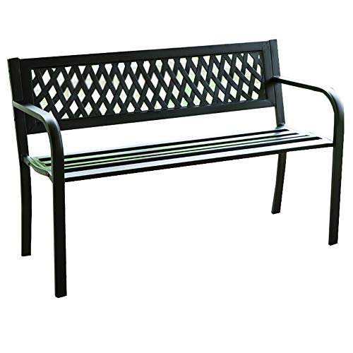 Panchina da 47 pollici per esterno, Panca da giardino in metallo con braccioli e schienale, Sedia con struttura in acciaio da 500 libbre, Contiene cuscini, Per parco mobili da giardino ZDDAB