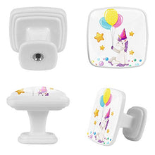 Set di 4 maniglie rotonde per armadio da cucina, credenza, cassettiera, cassettiera, con viti, per cucina, comò, armadietto, bagno, armadio Catoon Unicorn con palloncino-01
