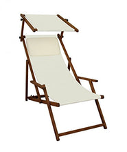 Sedia a Sdraio Bianca Ecrù Parasole Cuscino Beige da Spiaggia in Legno di Faggio 10-303SKH