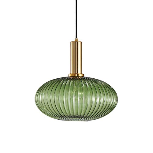 HJXDtech Lampadario a sospensione industriale vintage in vetro a coste, lampada da soffitto moderna in ottone lucidato retrò per cucina salone camera da letto (Verde, 30cm)