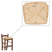 Sgabello in legno in tinta noce chiaro con schienale h 67cm seduta in paglia