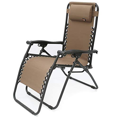 FACAZ Sedia a Sdraio Lettino Prendisole Pieghevole, Supporto 200 kg reclinabile da Giardino all'aperto Spiaggia Campeggio Patio Poltrona Marrone Portatile con Cuscino per Il Collo