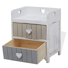Rebecca Mobili Comodino shabby chic, mobile bagno 2 cassetti, legno paulownia, beige grigio, camera bagno - Misure: 44 x 35 x 27 cm (HxLxP) - Art. RE4376