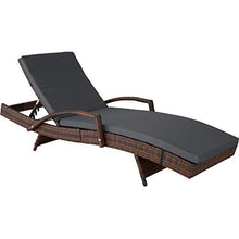 TecTake 800691 - Lettino Prendisole in Rattan, Alluminio, Resistente alle Intemperie, Schienale Regolabile, 5 Posizioni, Materassino Imbottito (Nero-Marrone | No. 403146)