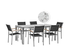 Beliani Set da Giardino Tavolo Simil Marmo 6 Sedie Tessuto Nero 180 x 90 cm GROSSETO