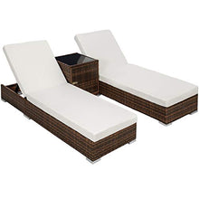 TecTake 2X Lettino Alluminio Poly Rattan + Tavolo Set Giardino Sdraio Prendisole Sedia + Involucro Protettivo + 2 federe - Disponibile in Diversi Colori - (Nero/Marrone | No. 401499)