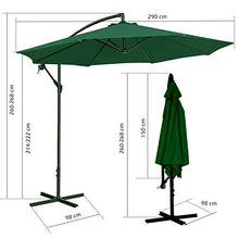Novonova - Ombrellone inclinabile, da giardino, da esterno, in poliestere e struttura metallica, altezza 2,6 m, diametro 2,9 m, SY-PS630, colore: Verde