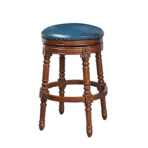 Yhjkvl Sgabelli da Bar Sedia Cucina Inizio Rotondo in Legno Sgabello Girevole con Gambe in Legno in Pelle Marrone e la Finitura di Legno 3 Colori Sedia da Bar (Color : Blue, Size : 65cm)