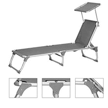 SONGMICS Lettino Prendisole, Sdraio Pieghevole e Leggera, con Parasole e Schienale Reclinabile, 55 x 193 x 31 cm, Max Portata 150 kg, per Giardino Terrazzo Balcone, Grigio GCB19WGV1