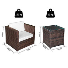 Outsunny Set Mobili da Giardino 3 Pezzi 2 Divani 1 Tavolino con Piano in Vetro Temperato Rattan Marrone