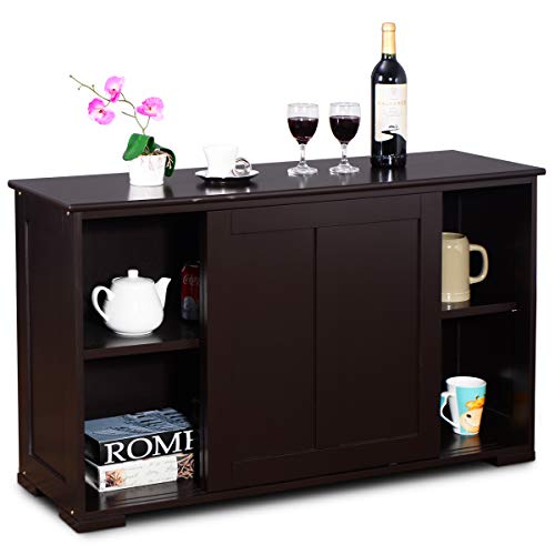 GOPLUS Armadietto da Cucina di Legno,Armadio con 2 Ante Scorrevoli, Marrone/Bianco 107x63x33 cm (Marrone)