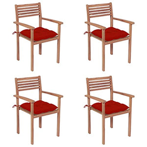 vidaXL Sedie da Giardino 4 pz con Cuscini Rossi in Massello di Teak