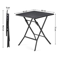 SONGMICS Tavolino Pieghevole da Giardino con Superficie in Plastica con Venatura del Legno, Gambe in Ferro Stabile, Piedini Simili di Zoccoli, Chiusure di Sicurezza, 62 x 62 x 73 cm, Nero GPT04BK