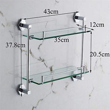 GJJSZ Tutti Gli scaffali da Bagno a Due Piani in Vetro Rame/portaoggetti da Bagno,placcatura cromata,mensola da Bagno 43 * 37,8 cm punzone a Parete