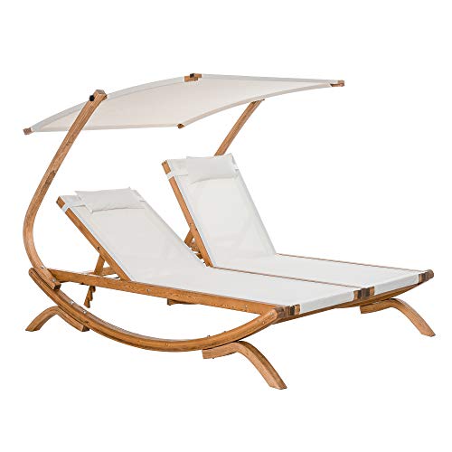 Outsunny Sdraio da Giardino 2 Posti con Schienale Reclinabile 3 Livelli, Tetto e Cuscini, 210x155x175cm Beige