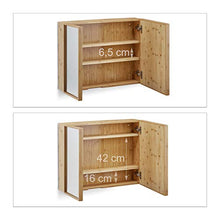 Relaxdays 10021883 Armadietto a Specchio 2 Ante, Pensile a Muro Premontato Mobiletto da Bagno Bambù HxLxP: 50 x 65 x 14 cm Beige