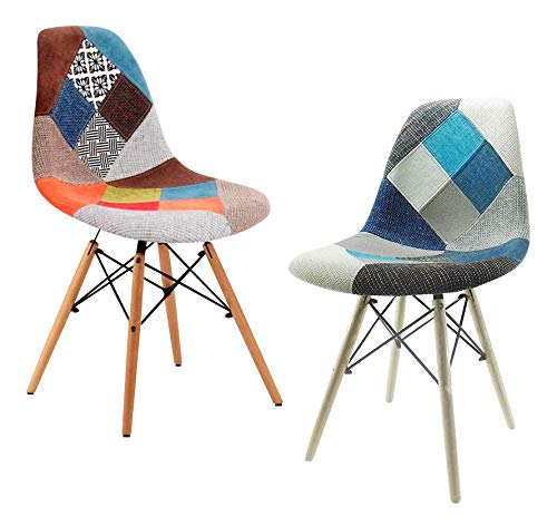 BuyStar Set di 2 Sedie con Decorazione Patchwork per Soggiorno Ufficio Sala da Pranzo, Gambe in Legno, Struttura in Metallo Nero, Comoda Comfort Ergonomica Originale Imbottita, Diverse Fantasie