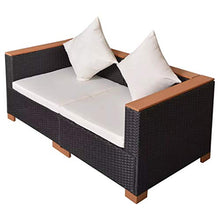 Divano Angolare da Giardino 69.5 x 69.5 x 57.5 cm Divano da Giardino in Polyrattan con 2 Cuscini di Seduta e 2 Cuscini per Lo Schienale -Nero e Marrone