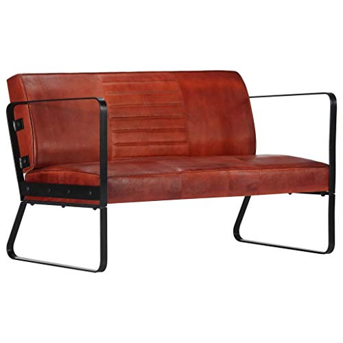 vidaXL Divano a 2 Posti Imbottito Stile Moderno Sofa Divanetto Relax Arredo Interni Salotto in Vera Pelle Marrone Telaio in Ferro Verniciato