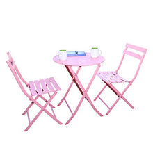 CGBF-Tavolo da Giardino Rotondo Pieghevole da 60cm con 2 Sedie Set Bistrot 3 Pezzi Mobili da Giardino per Patio Outdoor Antiruggine,Rosa