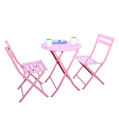 CGBF-Tavolo da Giardino Rotondo Pieghevole da 60cm con 2 Sedie Set Bistrot 3 Pezzi Mobili da Giardino per Patio Outdoor Antiruggine,Rosa