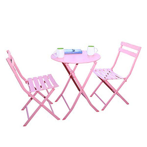 CGBF-Tavolo da Giardino Rotondo Pieghevole da 60cm con 2 Sedie Set Bistrot 3 Pezzi Mobili da Giardino per Patio Outdoor Antiruggine,Rosa
