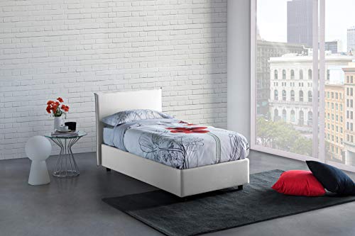 Talamo Italia Letto contenitore Singolo Anna, Made in Italy, Letto con rivestimento in tessuto, Apertura laterale, adatto per materasso cm 80x190, Bianco