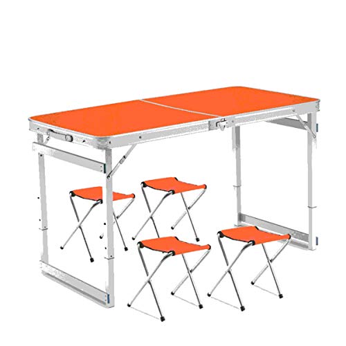 FOMT Tavolo da Picnic Pieghevole,Tavolo Pieghevole da Esterno E Set di Sedie con Sgabello Tavolo E Sedia in Alluminio Portatile E Leggero Regolabile in Altezza per Campeggio All'aperto,ADD 4 stools c