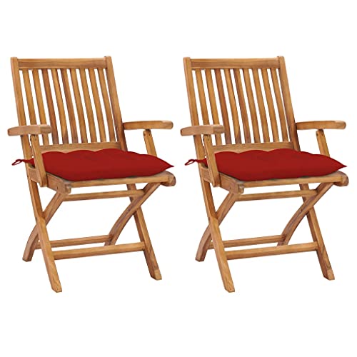 vidaXL Sedie da Giardino 2 pz con Cuscini Rossi Massello di Teak